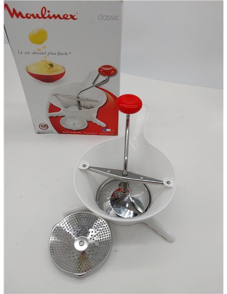 Moulinex - Pasapurés manual de plástico y acero inoxidable, formato compacto con dos discos tamizadores, para purés, sopas y com