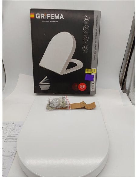 GRIFEMA G951 - Tapa WC, Asiento de Inodoro de Cierre Suave en Forma de D con Liberación Rápida para una Fácil Limpieza, Blanco, 