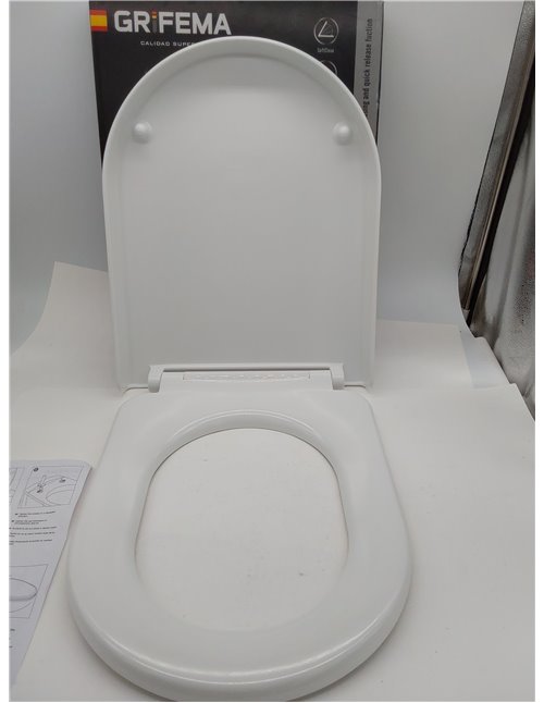 GRIFEMA G951 - Tapa WC, Asiento de Inodoro de Cierre Suave en Forma de D con Liberación Rápida para una Fácil Limpieza, Blanco, 