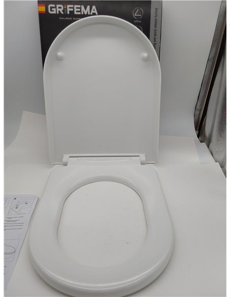 GRIFEMA G951 - Tapa WC, Asiento de Inodoro de Cierre Suave en Forma de D con Liberación Rápida para una Fácil Limpieza, Blanco, 