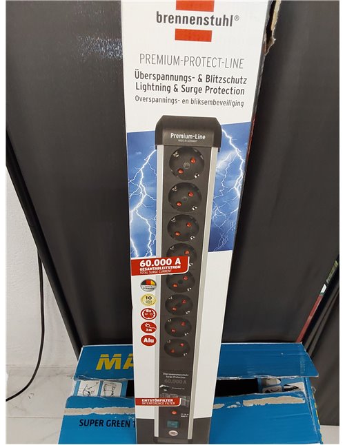 Brennenstuhl Premium-Protect-Line regleta enchufes de 8 Tomas con protección sobretensión (Cable de 3m, Interruptor, protección 