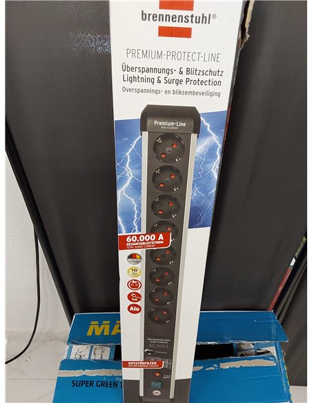 Brennenstuhl Premium-Protect-Line regleta enchufes de 8 Tomas con protección sobretensión (Cable de 3m, Interruptor, protección 