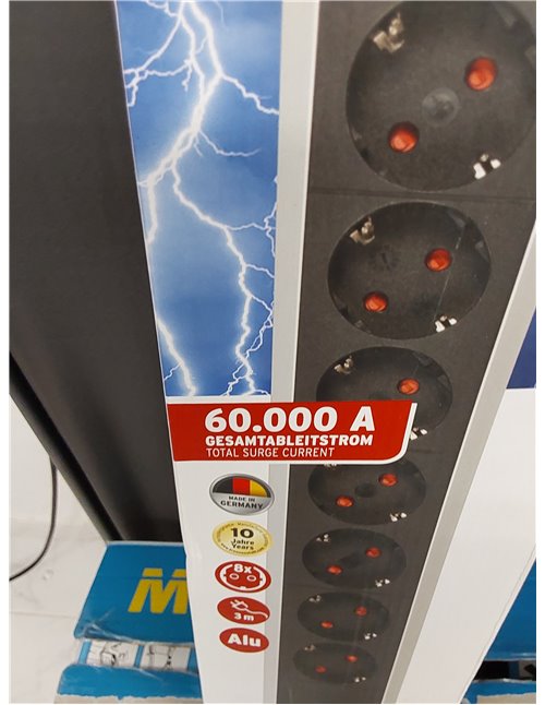 Brennenstuhl Premium-Protect-Line regleta enchufes de 8 Tomas con protección sobretensión (Cable de 3m, Interruptor, protección 