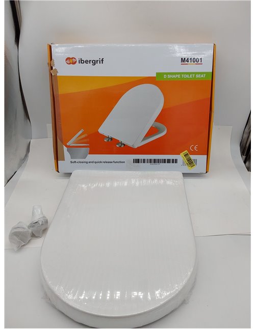 Ibergrif M41001 Tapa wc, Asiento de Inodoro de Cierre Suave en Forma de D con Liberación Rápida para una Fácil Limpieza, Blanco