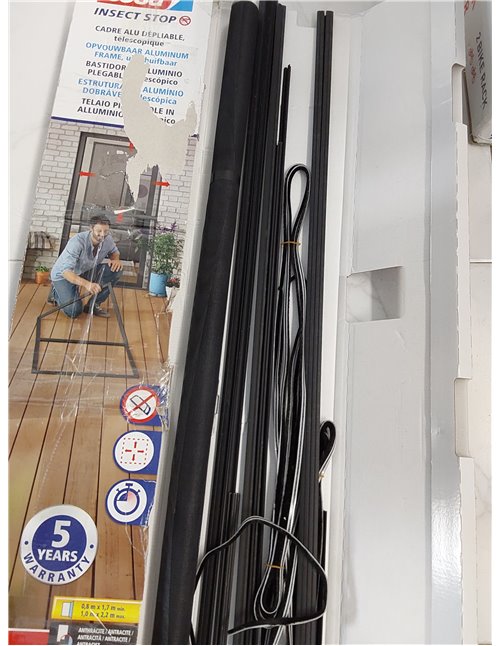 tesa Insect Stop FALT - Malla mosquitera para puertas con marco de aluminio plegable - Marco telescópico ajustable - Gris antrac