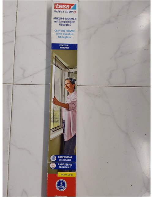 tesa Insect Stop Clip On - Mosquitera de Ventana con Marco Desmontable - Recortable a Medida - Malla Resistente de Fibra de Vidr