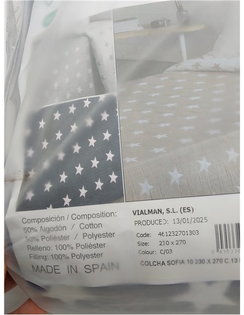 VIALMAN Colcha Bouti Ligera Sofia 10 para Cama de Matrimonio de 135 cm | Colcha Cama 135 | Tamaño Colcha 230 X 270 cm, Color Mar