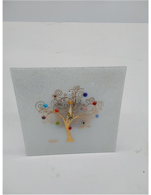 Sospiri Venezia Bandeja de Tocador de Vidrio de Murano Hecha a Mano, Cuenco Decorativo Árbol de la Vida con Murrinas y Hoja de O