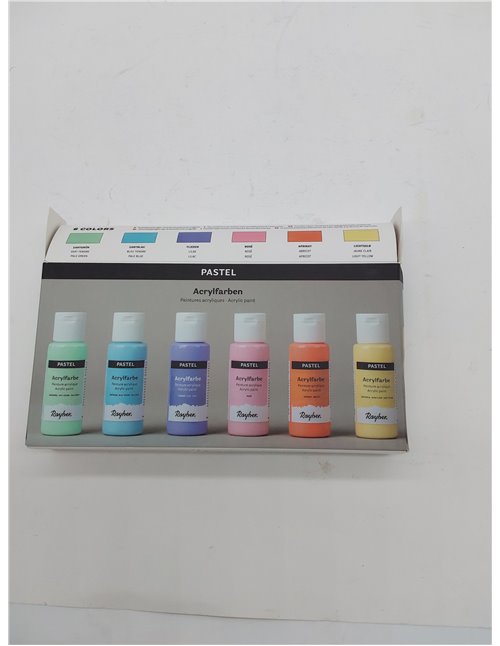 Rayher Set pinturas pastel, 6 tonos, 60 ml/ud, para manualidades, 35061000