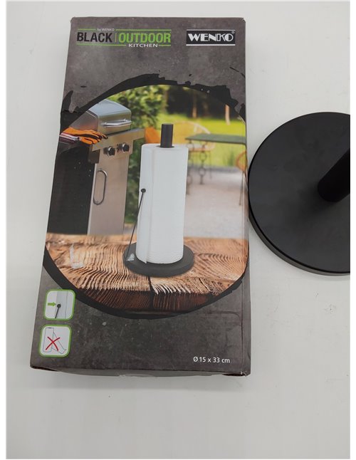 Wenko Portarrollos de cocina Clayton, soporte independiente de color negro para rollos de cocina comunes, metal recubierto de po