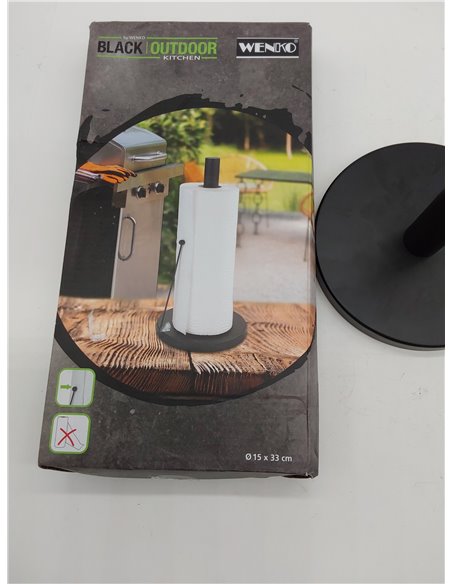 Wenko Portarrollos de cocina Clayton, soporte independiente de color negro para rollos de cocina comunes, metal recubierto de po