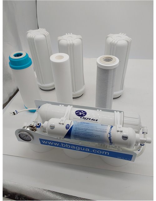 EUR-50 Equipo de Osmosis Inversa de 5 Etapas para uso doméstico. Incluye filtro, membrana y postfiltro. Obtenga agua de minerali
