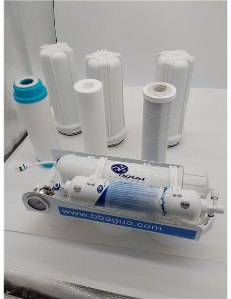 EUR-50 Equipo de Osmosis Inversa de 5 Etapas para uso doméstico. Incluye filtro, membrana y postfiltro. Obtenga agua de minerali