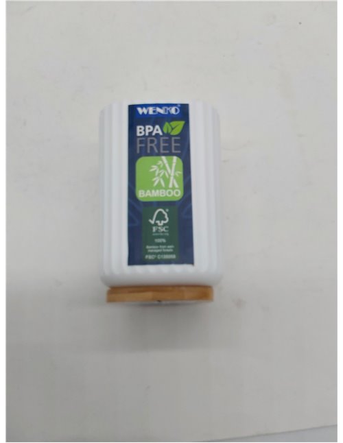WENKO Vaso para el cepillo de dientes Rotello, portacepillos de plástico py base de bambú, para guardar utensilios, estructura a
