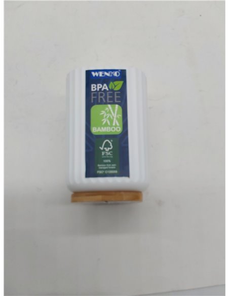 WENKO Vaso para el cepillo de dientes Rotello, portacepillos de plástico py base de bambú, para guardar utensilios, estructura a