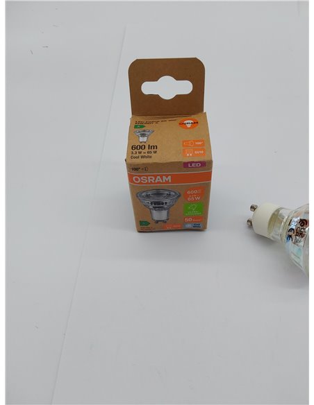 OSRAM Lámpara reflectora LED Energy Class PAR16 de 3,3 W, 600 lm, blanco frío (4000 K) de cristal sin plomo con casquillo GU10 e