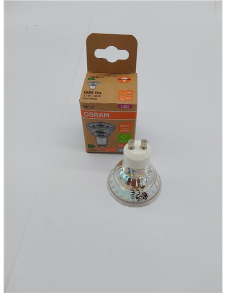 OSRAM Lámpara reflectora LED Energy Class PAR16 de 3,3 W, 600 lm, blanco frío (4000 K) de cristal sin plomo con casquillo GU10 e