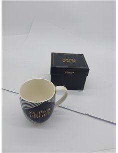 DRAEGER PARIS 1886 - Taza Cerámica Mensaje Super Profe Diseño Chic - 320 ml - Color Azul o Rosa con Detalles en Oro - Elegante y 2