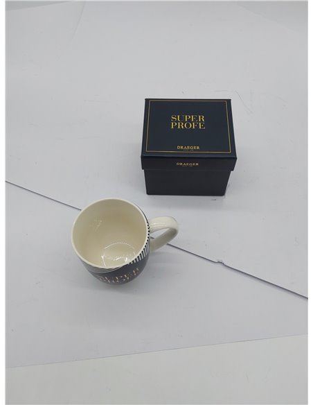 DRAEGER PARIS 1886 - Taza Cerámica Mensaje Super Profe Diseño Chic - 320 ml - Color Azul o Rosa con Detalles en Oro - Elegante y