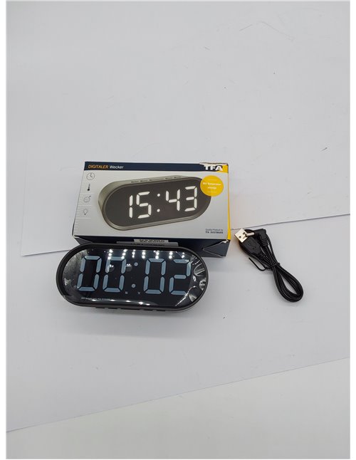 TFA Dostmann - Despertador Digital con números de luz LED, Incluye Temperatura Interior, Tiempo de repetición Ajustable, plástic