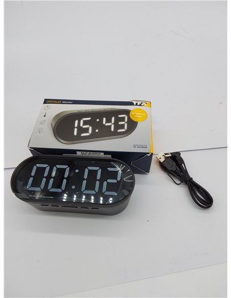 TFA Dostmann - Despertador Digital con números de luz LED, Incluye Temperatura Interior, Tiempo de repetición Ajustable, plástic