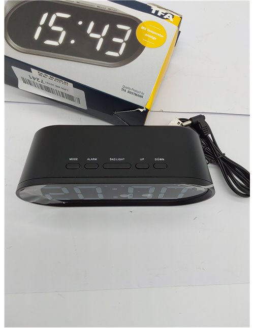 TFA Dostmann - Despertador Digital con números de luz LED, Incluye Temperatura Interior, Tiempo de repetición Ajustable, plástic