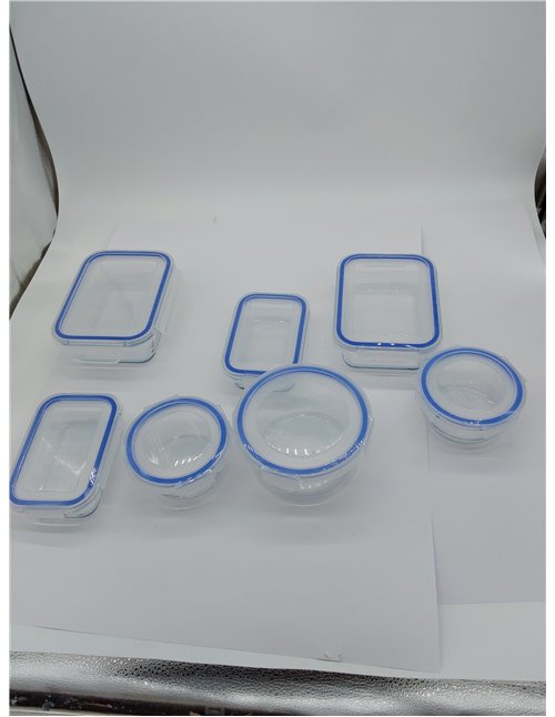 Amazon Basics Recipientes de Cristal para Almacenar Alimentos con Tapa a Prueba de Fugas, Juego de 14 piezas, 7 Bases y 7 Tapas 