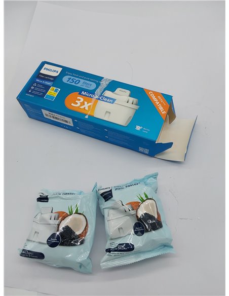 Philips Water Cartuchos de filtro de agua de repuesto Filtración Avanzada, pack de 3 filtros, compatible con Brita, reduce los M
