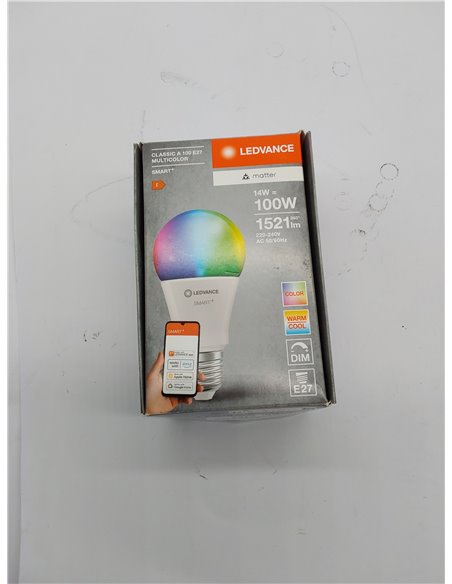 LEDVANCE Lámpara LED SMART+ MATTER, aspecto esmerilado, 14W, 1521 lm, forma clásica con casquillo E27, función RGBW y luz blanca