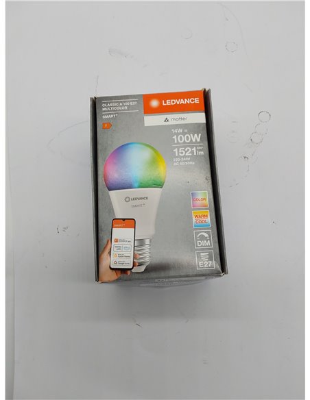 LEDVANCE Lámpara LED SMART+ MATTER, aspecto esmerilado, 14W, 1521 lm, forma clásica con casquillo E27, función RGBW y luz blanca