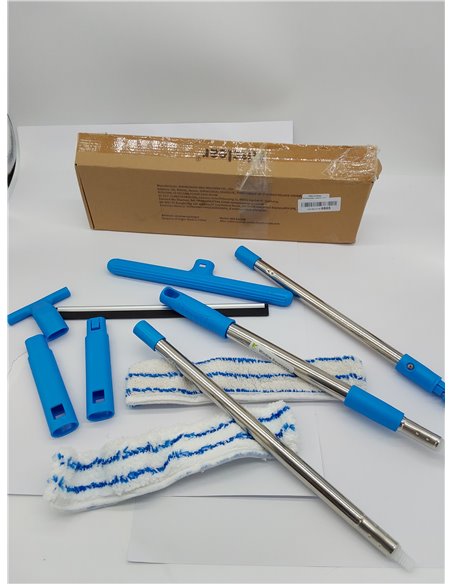 Mitclear Limpiacristales con Mango Extensible(146cm), Limpiador de Ventanas con Escobilla de Silicona & Paños de Microfibra, Kit
