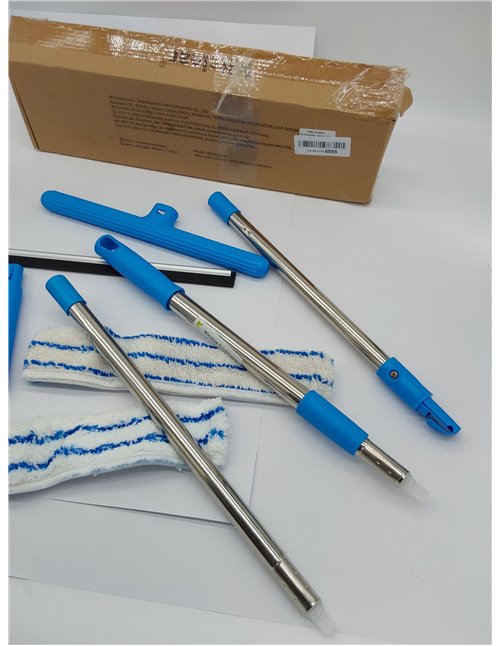 Mitclear Limpiacristales con Mango Extensible(146cm), Limpiador de Ventanas con Escobilla de Silicona & Paños de Microfibra, Kit