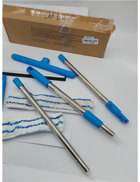 Mitclear Limpiacristales con Mango Extensible(146cm), Limpiador de Ventanas con Escobilla de Silicona & Paños de Microfibra, Kit