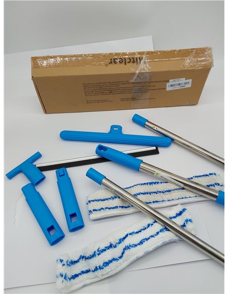 Mitclear Limpiacristales con Mango Extensible(146cm), Limpiador de Ventanas con Escobilla de Silicona & Paños de Microfibra, Kit