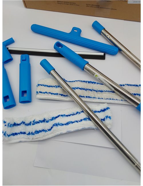 Mitclear Limpiacristales con Mango Extensible(146cm), Limpiador de Ventanas con Escobilla de Silicona & Paños de Microfibra, Kit