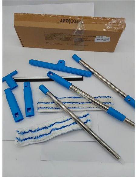 Mitclear Limpiacristales con Mango Extensible(146cm), Limpiador de Ventanas con Escobilla de Silicona & Paños de Microfibra, Kit