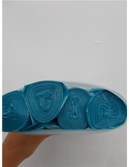 60 bolsas de basura de 55 x 65 cm, color azul, perfume talco, 40 litros, antiolores con asas para tirar y cerrar, bolsas de basu