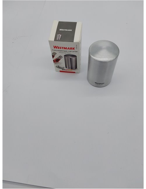 Westmark Abrebotellas automático/elevador de tapas, Para abrir botellas con tapa tipo chapa, Aluminio satinado, Push&Pull, Plate