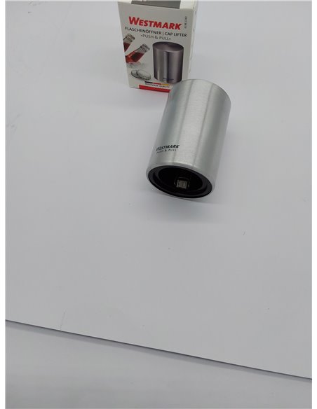 Westmark Abrebotellas automático/elevador de tapas, Para abrir botellas con tapa tipo chapa, Aluminio satinado, Push&Pull, Plate