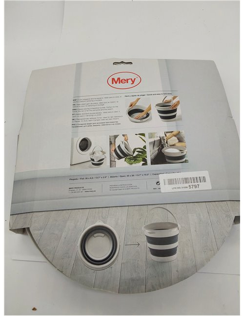 Mery | Cubo Plegable 12 litros | PP+thermoplástico | Cubo con Asa | Gris Claro y Oscuro | 35x26cm | Plegado 35x6,50 cm