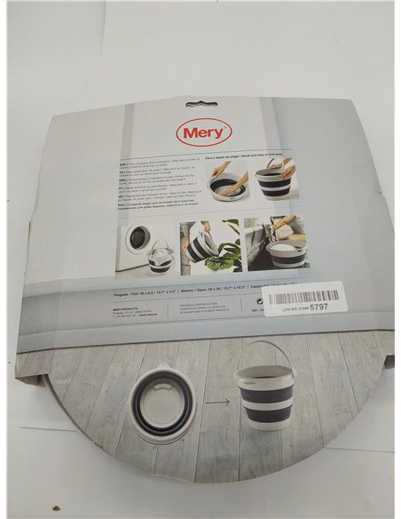 Mery | Cubo Plegable 12 litros | PP+thermoplástico | Cubo con Asa | Gris Claro y Oscuro | 35x26cm | Plegado 35x6,50 cm