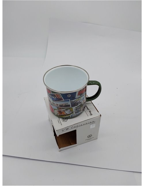 BRISA VW Collection - Volkswagen Taza Grande de Esmalte para cafété o Cappuccino T1-T3 Bus para Camping (500 ml/Sellos/Colorido)