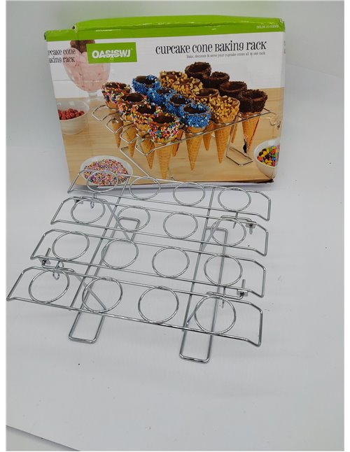 Cyrank Soporte para Conos de Helado, 16 Agujeros para Conos de Magdalenas Soporte de Acero Inoxidable para Conos de Helado Sopor