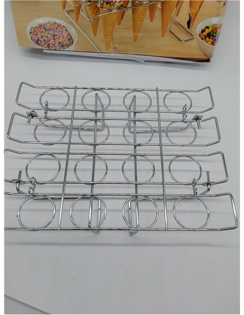 Cyrank Soporte para Conos de Helado, 16 Agujeros para Conos de Magdalenas Soporte de Acero Inoxidable para Conos de Helado Sopor