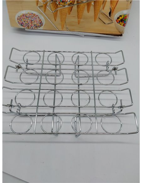 Cyrank Soporte para Conos de Helado, 16 Agujeros para Conos de Magdalenas Soporte de Acero Inoxidable para Conos de Helado Sopor