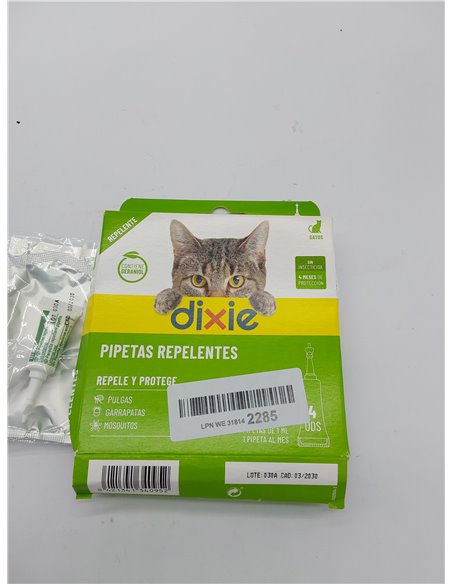 DIXIE - Pipetas Repelentes Gatos - 4 uds x 1 ml - Pipetas Repelentes - 4 Meses de Protección - contra Piojos, Mosquitos, Pulgas 