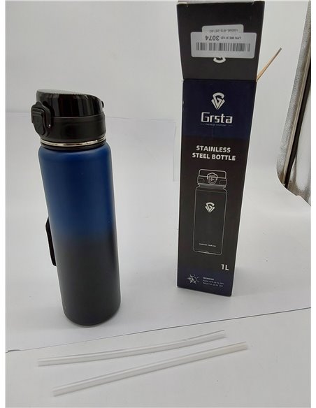 Grsta Botella Agua Acero Inoxidable, Botella Agua 1 litro, Botella Termica con Pajita, Botella Agua Gimnasio sin BPA, Doble Pare