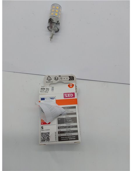 OSRAM LED PIN lámpara LED multicolor con casquillo retrofit G9, 4,9 W / 806 lm, luz blanca cálida y clara con 2700 K, no regulab