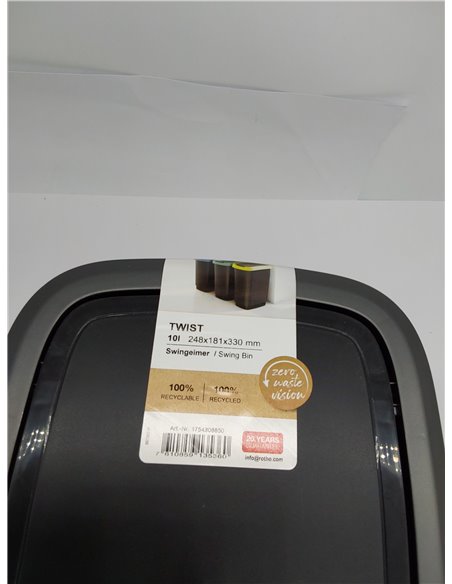 Rotho Twist Cubo de basura de 10 litros con tapa, Plástico (PP) sin BPA, negro/plateado, 10l (24.8 x 18.1 x 33.0 cm) 