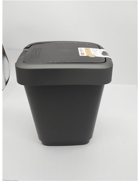 Rotho Twist Cubo de basura de 10 litros con tapa, Plástico (PP) sin BPA, negro/plateado, 10l (24.8 x 18.1 x 33.0 cm) 